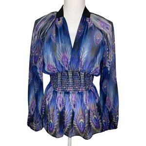 NWT 382 Three Eighty Two Peacock Top Blouse Women Size Medium